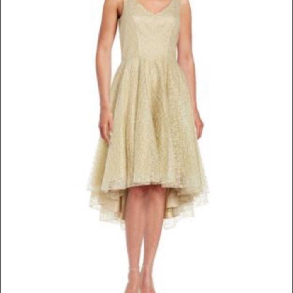 NWT Badgley Mischka gold embroidered dress size 4 cocktail wedding sleeveless